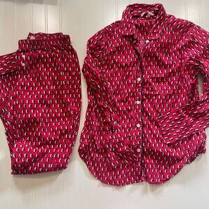 Victoria’s Secret Women's XS PJ Set Red Flannel Penguin Print Button Front T7